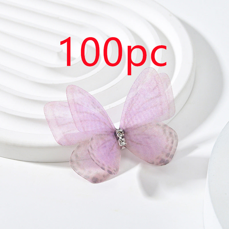 DIY Handmade Double-layer Mesh Laminate Double Diamond Mesh Floral Print Butterfly Jewelry Headdress