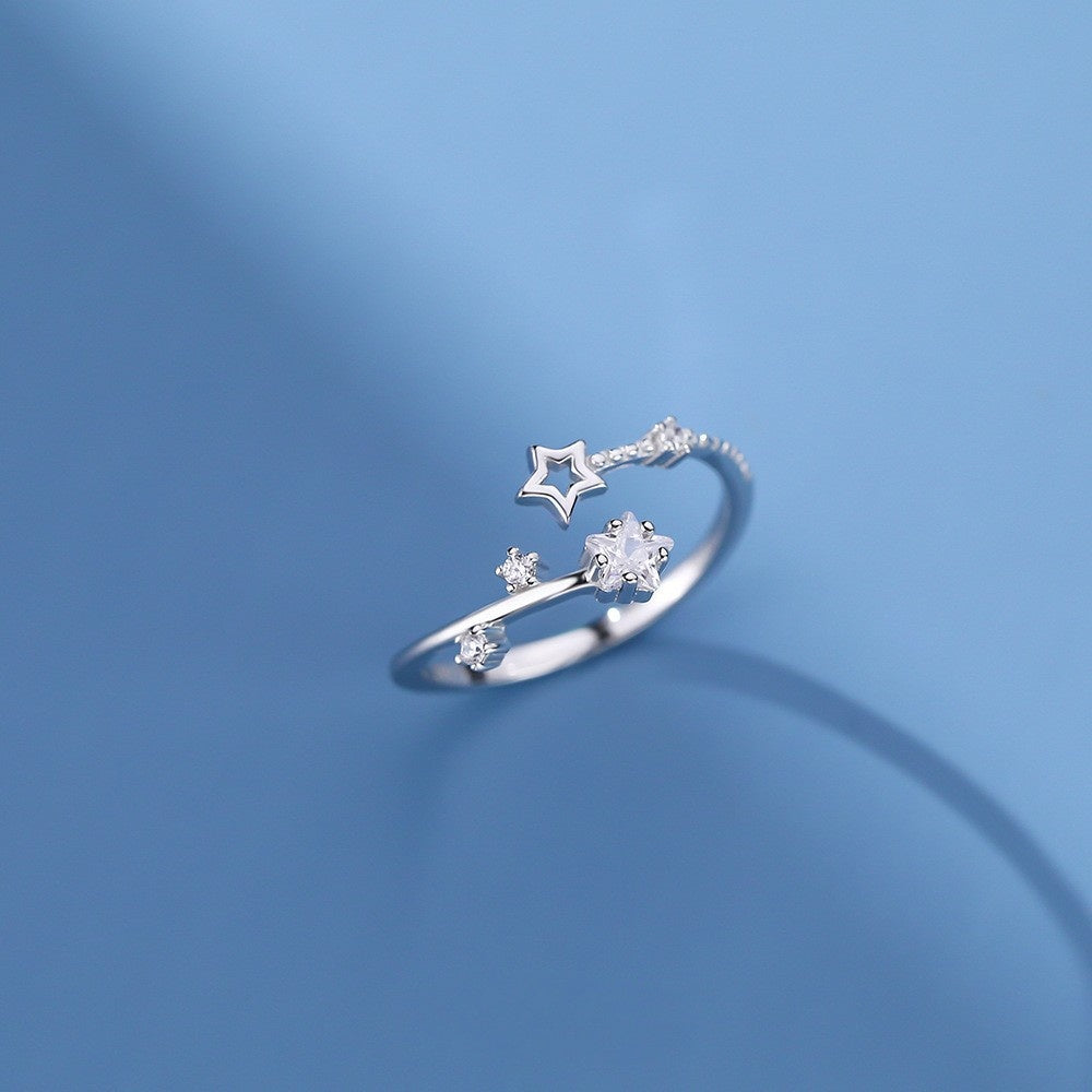 Star Girl Sterling Silver Niche All-Match Adjustable Ring
