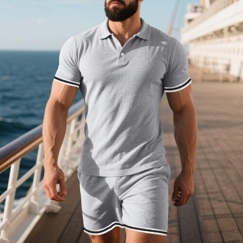 Male Color Blocking Sports And Leisure Teen T-shirt Suit