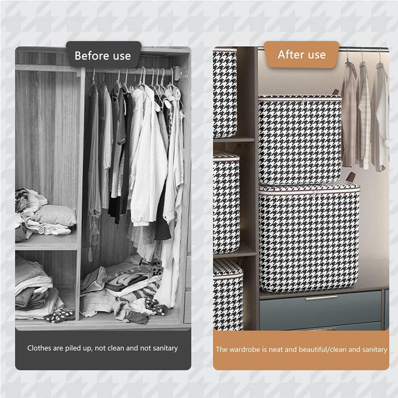3pcs Mixed Set,100L 140L 180L,Stylish Foldable Zippered Storage Bags, Travel Organizer,Large Capacity, Portable, Moisture-Proof Non-Woven Fabric Solution, Houndstooth Print