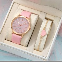 Women's Round Pointer Quartz Watch Set