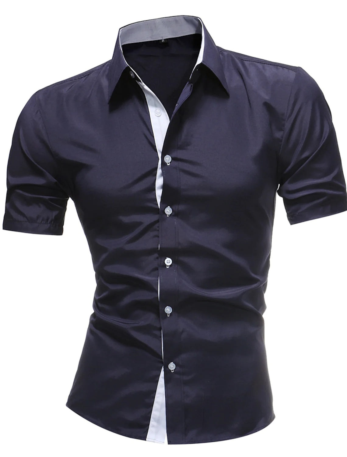Men's Contrasting-Color Lapel Casual Shirt
