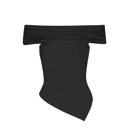 Strapless Slash-neck Irregular-fit Womens T-shirt