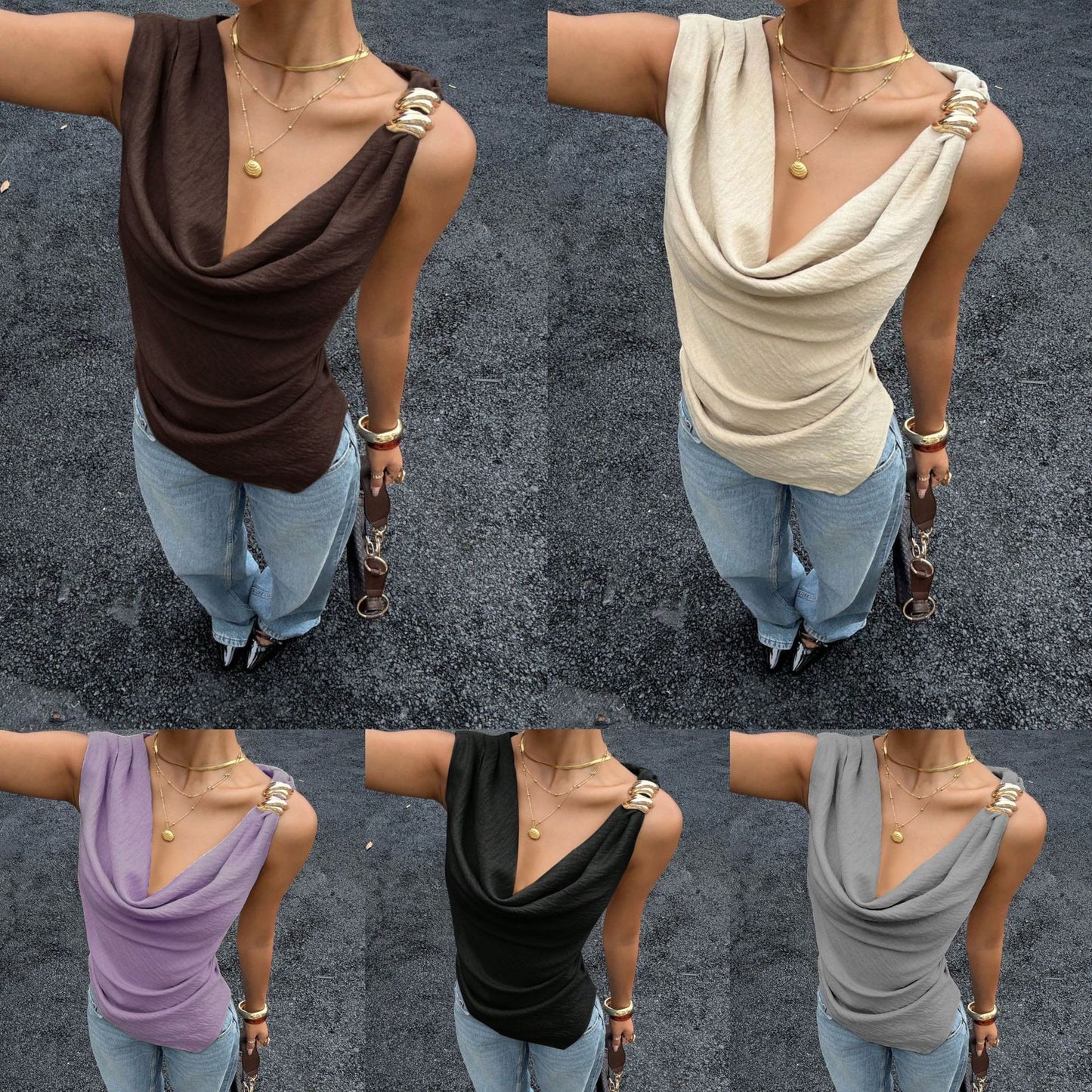Women's Vest With Metal Decorations Sleeveless Shirt
