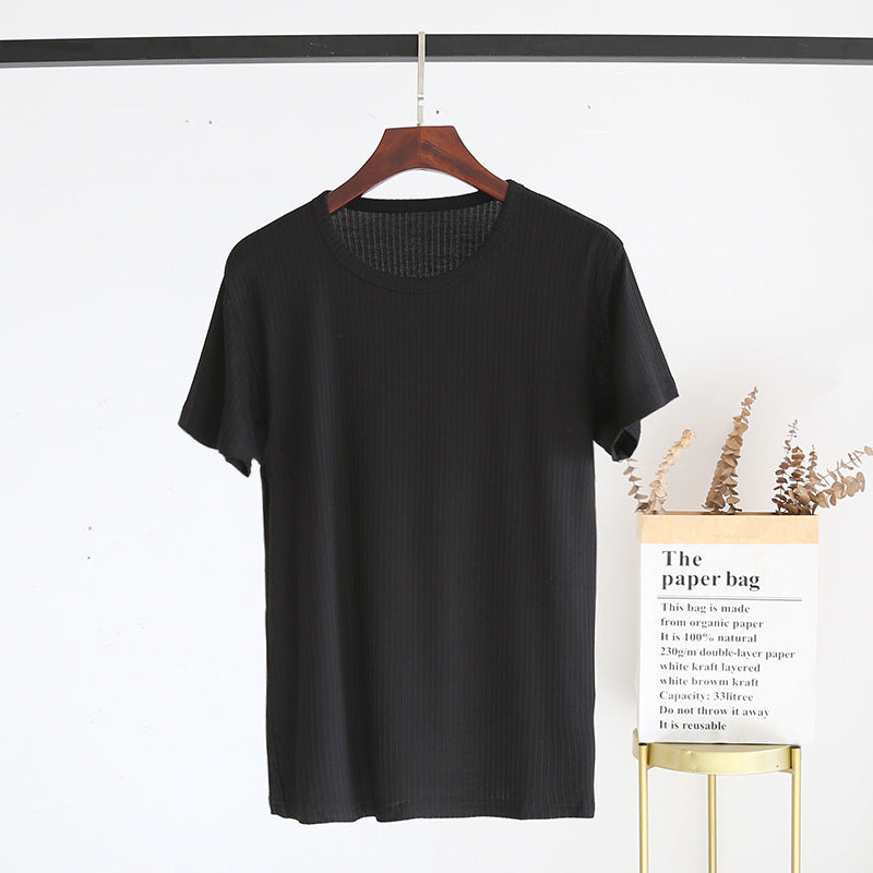 Men's Summer Jacquard Modal Outerwear T-shirt Pajamas Solid Color Sweat-absorbent Cool Breathable Fabric