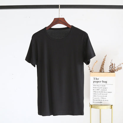 Men's Summer Jacquard Modal Outerwear T-shirt Pajamas Solid Color Sweat-absorbent Cool Breathable Fabric