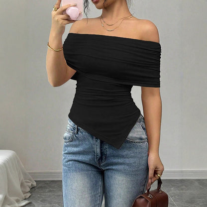 Strapless Slash-neck Irregular-fit Womens T-shirt