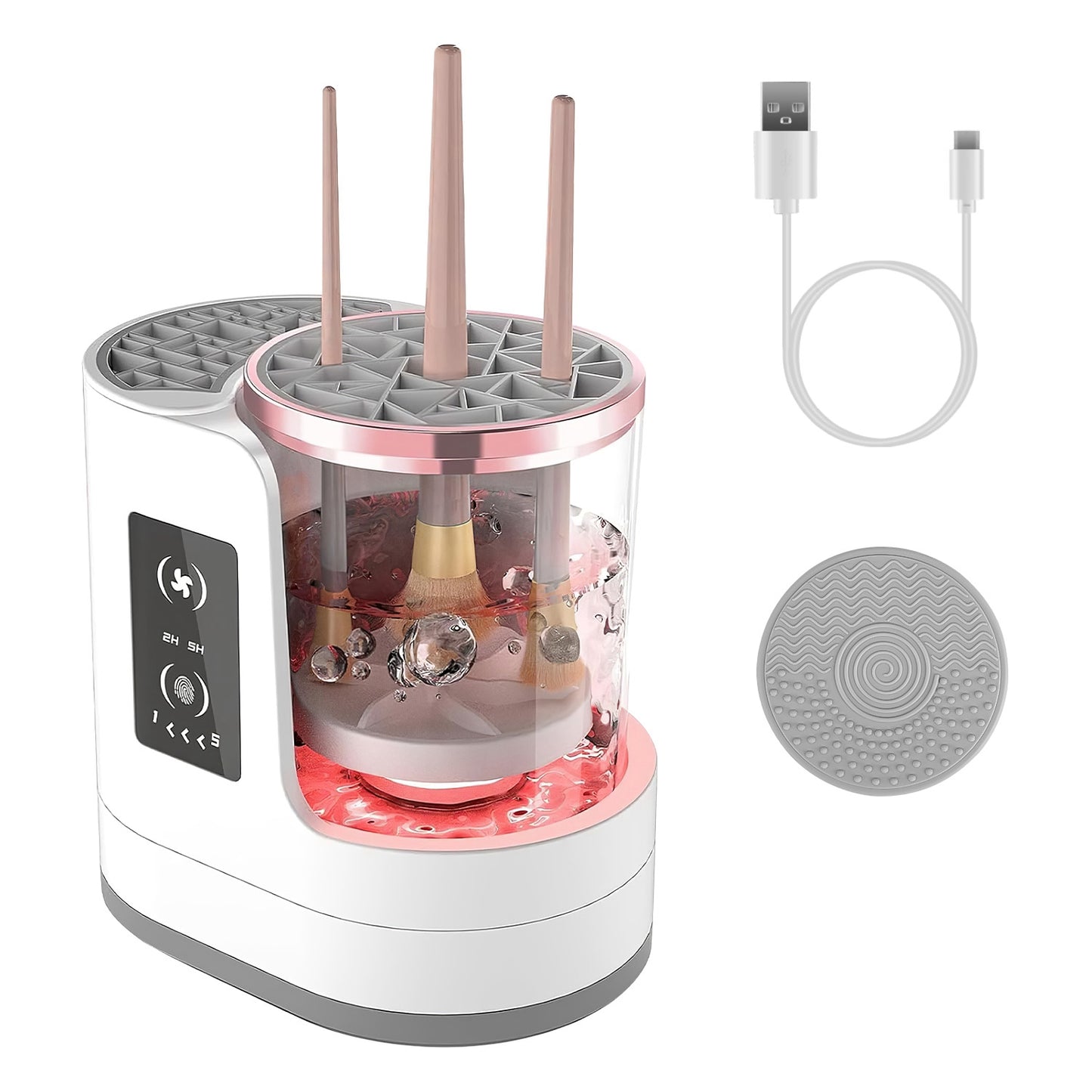 4 In 1 Electric Makeup Brush Cleaner USB Powered Automatic Brush Blender Machine With Timer Digital Display Cleaning Drying UV Disinfection Brush Storage For All Types Of Brushes Valentines Day Gift