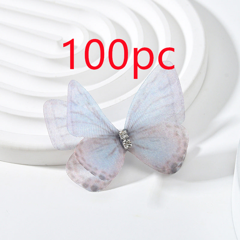 DIY Handmade Double-layer Mesh Laminate Double Diamond Mesh Floral Print Butterfly Jewelry Headdress