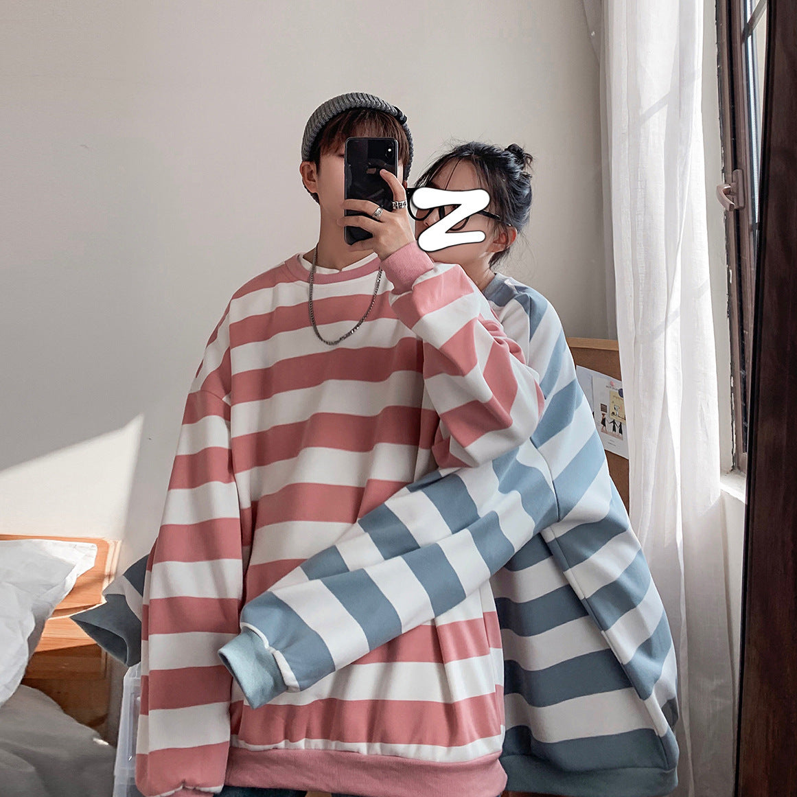 Fall New Loose Casual Striped Sweater Men