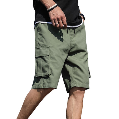 Summer Straight Five-Point Overalls With Drawstring Multi-Pocket