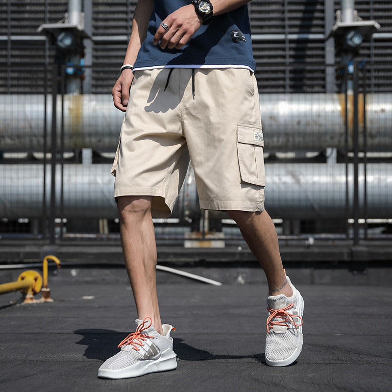 Summer Straight Five-Point Overalls With Drawstring Multi-Pocket