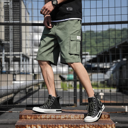 Summer Straight Five-Point Overalls With Drawstring Multi-Pocket