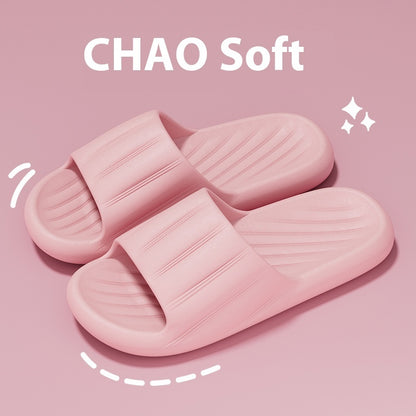 Fashion Solid Color Striped Home Slippers Summer Thick Bottom Non-slip Bathroom Slipper Women Men Couples Shoes