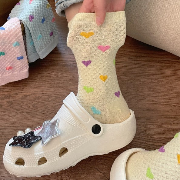 Womens Yellow Socks With Embossed Heart Design