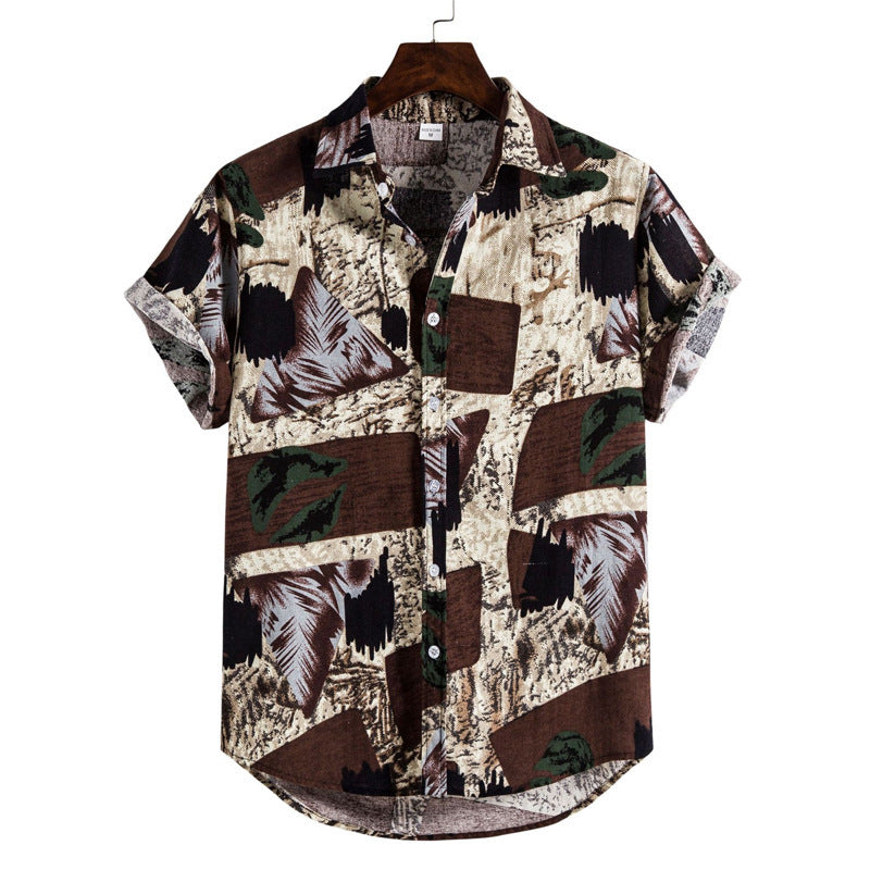 Men's Casual Fashionable Digital-Print Short-Sleeve Shirt