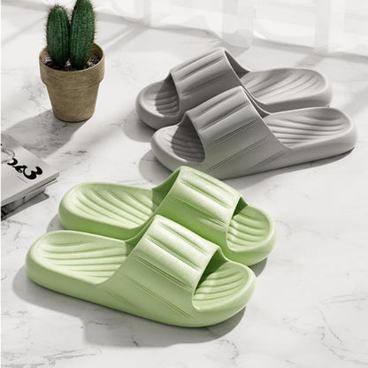 Fashion Solid Color Striped Home Slippers Summer Thick Bottom Non-slip Bathroom Slipper Women Men Couples Shoes
