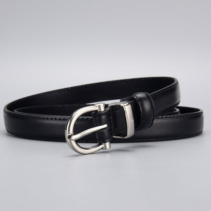 Women's First-Layer Cowhide All-Match Black Slim Belt