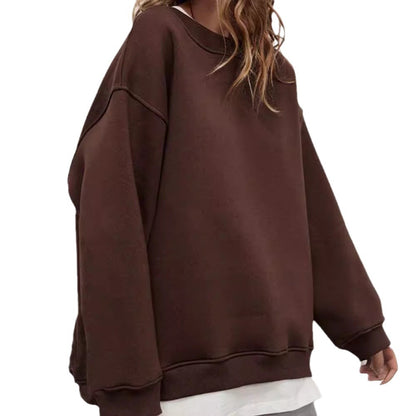 Solid-color Crew-neck Loose-fitting Pullover Hoodie