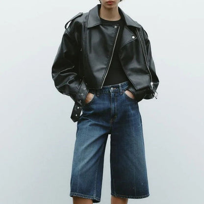 Bestselling Street-style Retro Turn-down Collar Loose Washed Jacket