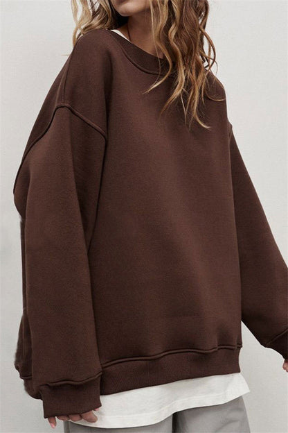 Solid-color Crew-neck Loose-fitting Pullover Hoodie