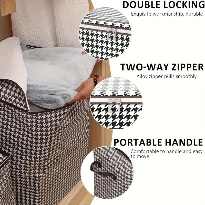 3pcs Mixed Set,100L 140L 180L,Stylish Foldable Zippered Storage Bags, Travel Organizer,Large Capacity, Portable, Moisture-Proof Non-Woven Fabric Solution, Houndstooth Print