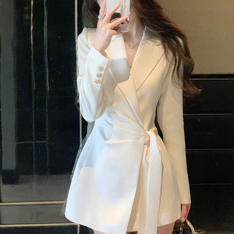 Champagne Beige Mid-Length Womens Blazer