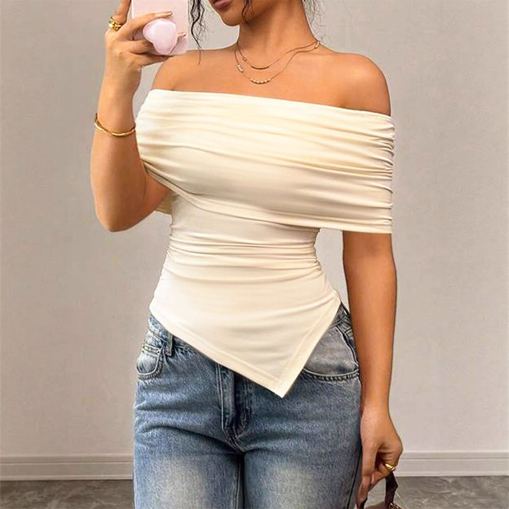 Strapless Slash-neck Irregular-fit Womens T-shirt