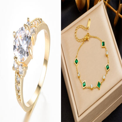 Rhinestone Zircon Four Claw Round Ring