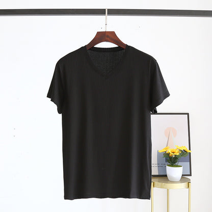 Men's Summer Jacquard Modal Outerwear T-shirt Pajamas Solid Color Sweat-absorbent Cool Breathable Fabric