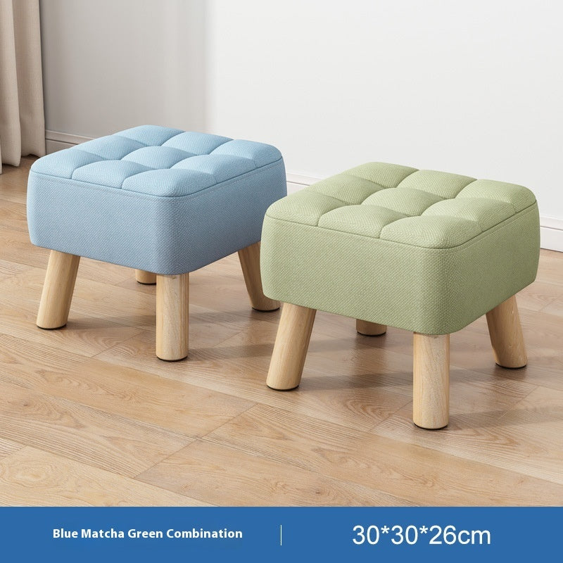 Solid Wood Stool Short Household Minimalist Fabric