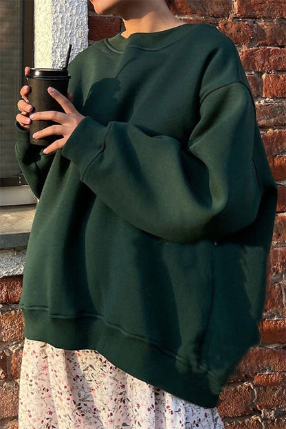 Solid-color Crew-neck Loose-fitting Pullover Hoodie