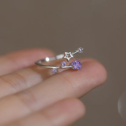 Star Girl Sterling Silver Niche All-Match Adjustable Ring