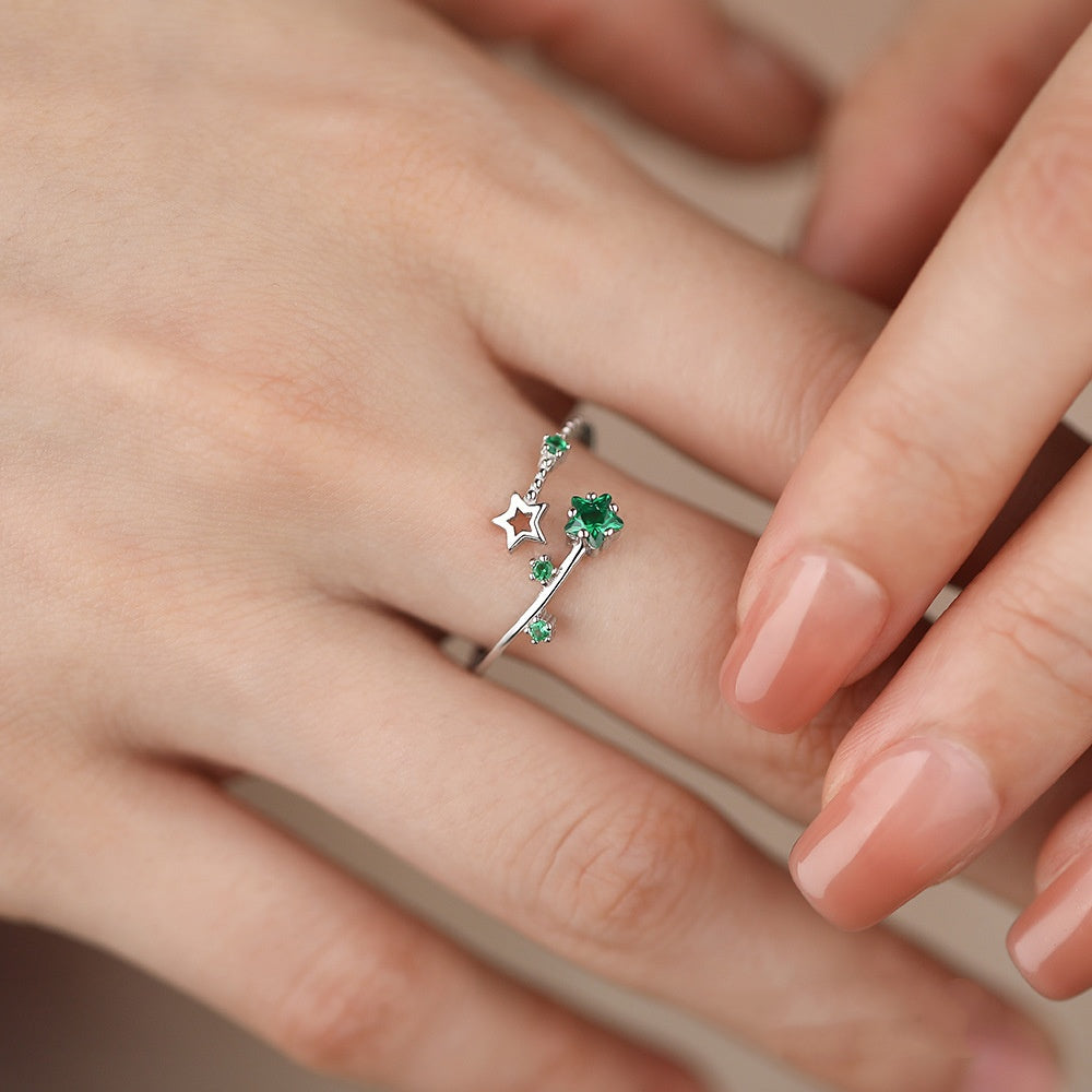 Star Girl Sterling Silver Niche All-Match Adjustable Ring