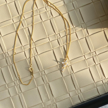 S925 Sterling Silver 14K Gold-Plated Cross Necklace With Diamonds