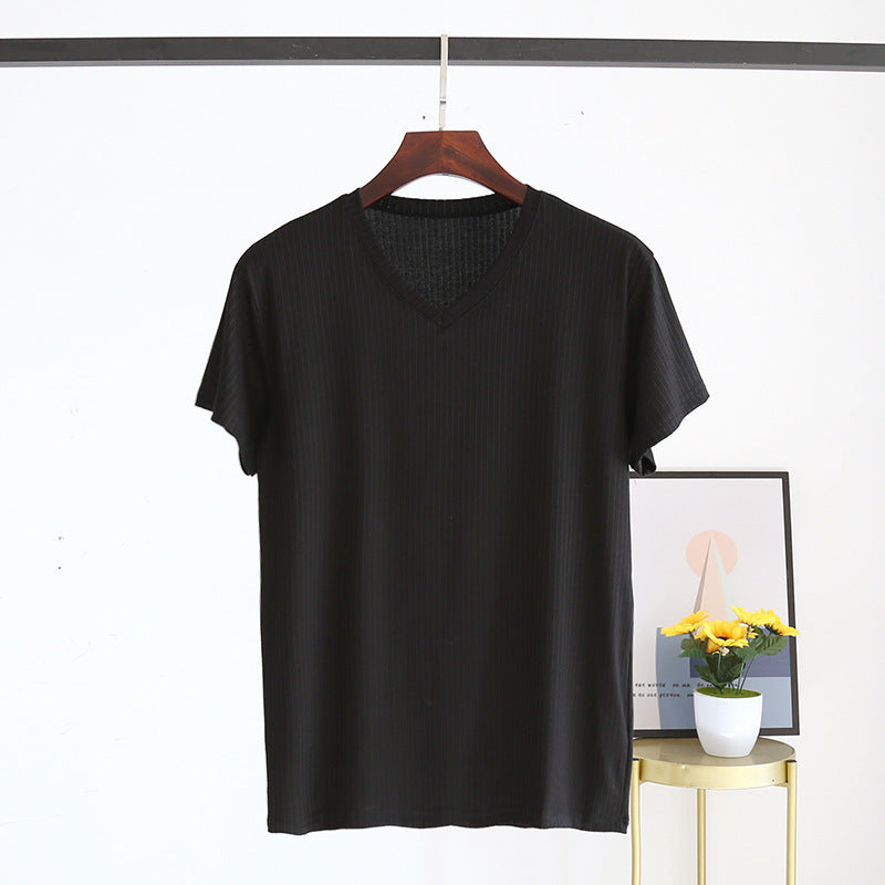 Men's Summer Jacquard Modal Outerwear T-shirt Pajamas Solid Color Sweat-absorbent Cool Breathable Fabric