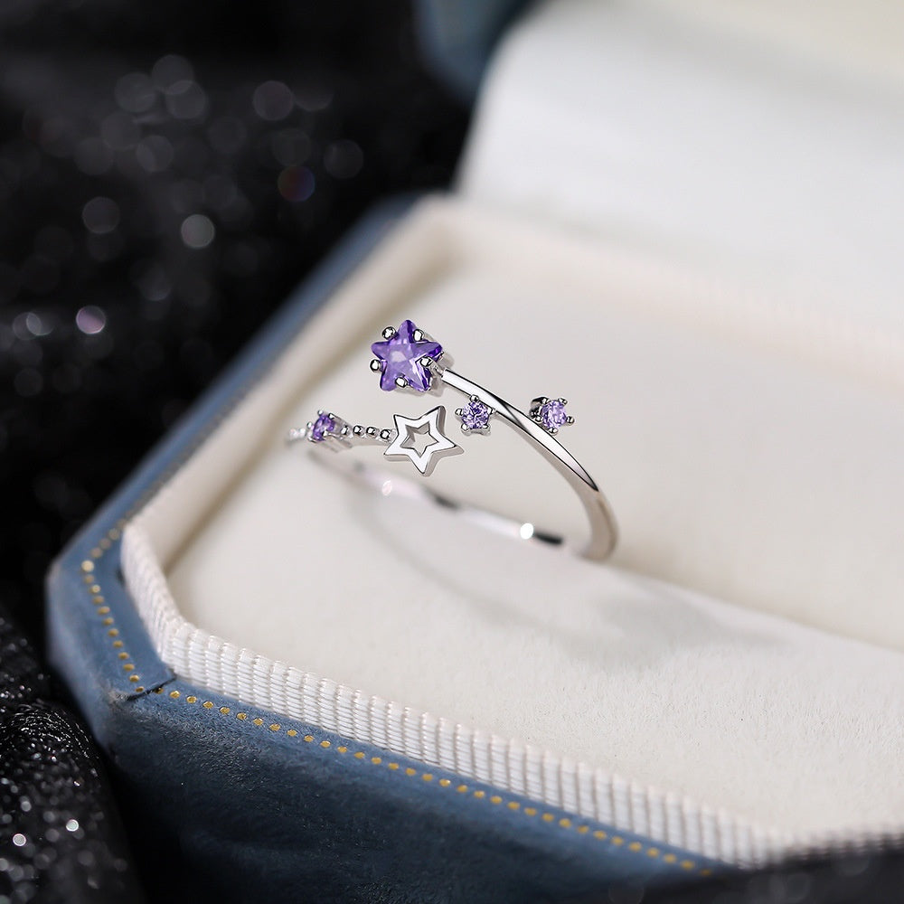 Star Girl Sterling Silver Niche All-Match Adjustable Ring