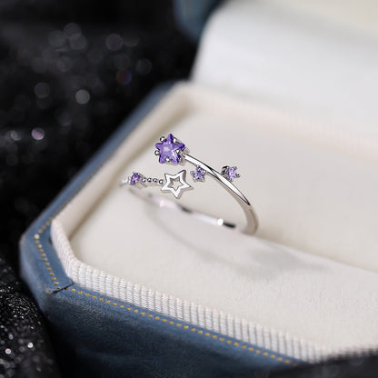 Star Girl Sterling Silver Niche All-Match Adjustable Ring