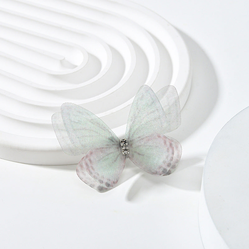 DIY Handmade Double-layer Mesh Laminate Double Diamond Mesh Floral Print Butterfly Jewelry Headdress