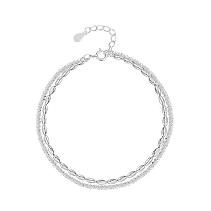 S925 Sterling Silver Starry Bead Double Layer Bracelet For Women, Shimmering Rice Bead Design, INS Style Luxury Senior Sense Jewelry
