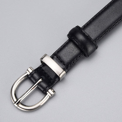 Women's First-Layer Cowhide All-Match Black Slim Belt