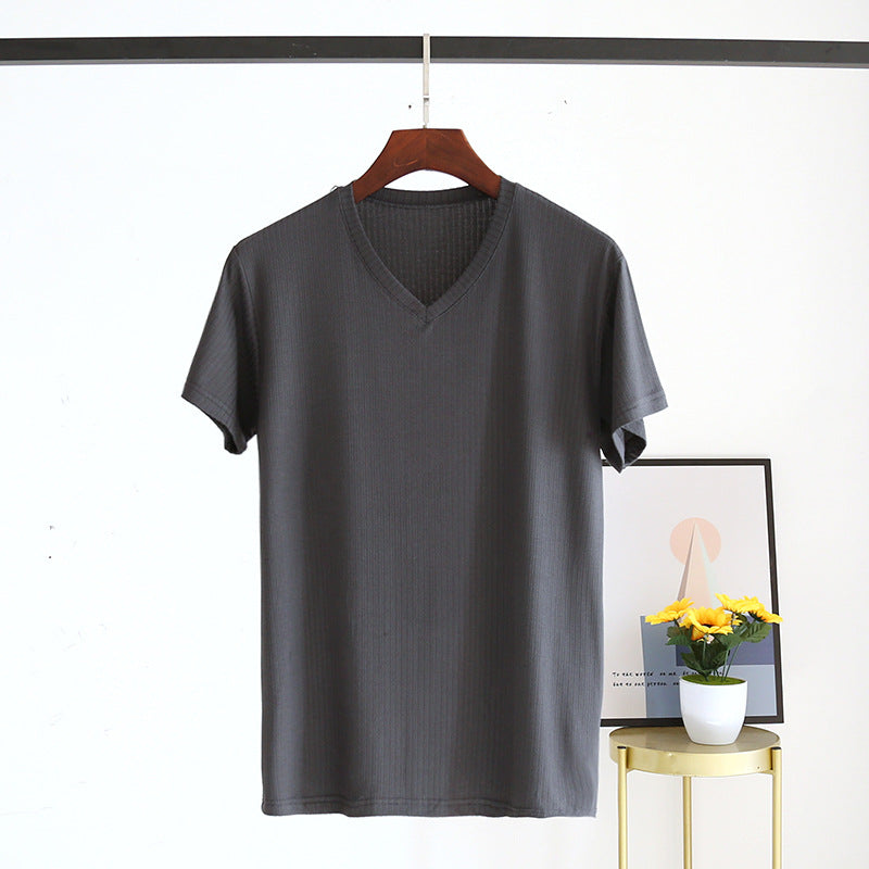Men's Summer Jacquard Modal Outerwear T-shirt Pajamas Solid Color Sweat-absorbent Cool Breathable Fabric