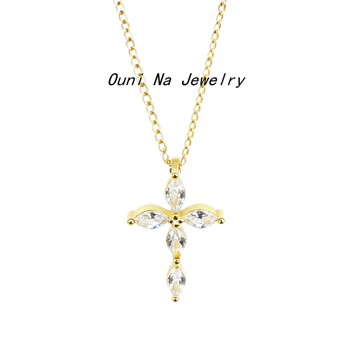 S925 Sterling Silver 14K Gold-Plated Cross Necklace With Diamonds
