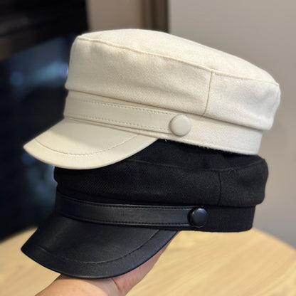Retro PU Leather Autumn And Winter Wool Hat