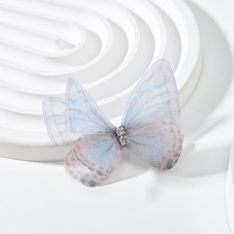 DIY Handmade Double-layer Mesh Laminate Double Diamond Mesh Floral Print Butterfly Jewelry Headdress