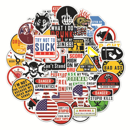 Warning 50 Personalized Waterproof Motorcycle Skateboard Luggage Helmet Stickers