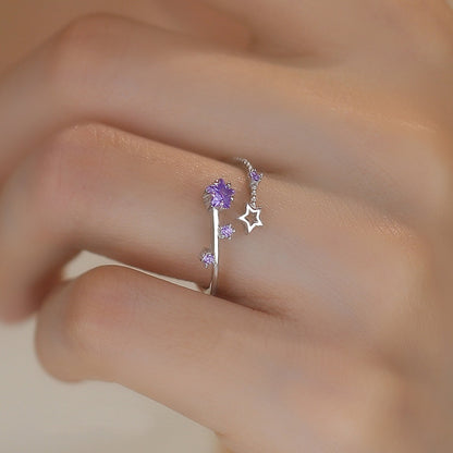 Star Girl Sterling Silver Niche All-Match Adjustable Ring
