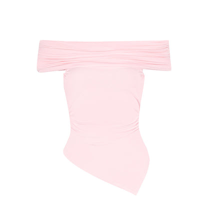 Strapless Slash-neck Irregular-fit Womens T-shirt