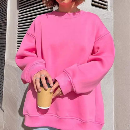 Solid-color Crew-neck Loose-fitting Pullover Hoodie