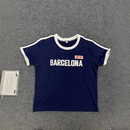 Women's American-style Vintage Short T-shirt And Shorts